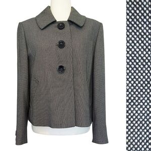 Tahari ASL Gray Mini Polka Dot Blazer Large Black Buttons Preppy Career PETITE